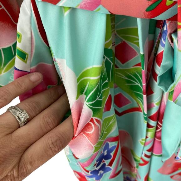 Natori Star Blossom Belted Robe Private Luxuries Size large Blue Pink - Picture 5 of 10